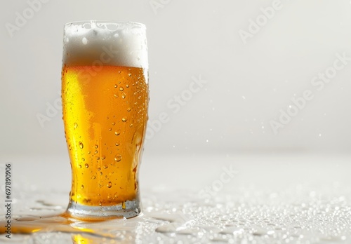 Fresh golden lager in white background, a treat for any beer enthusiast's collection and the craft of brewery in a glass. with copy space