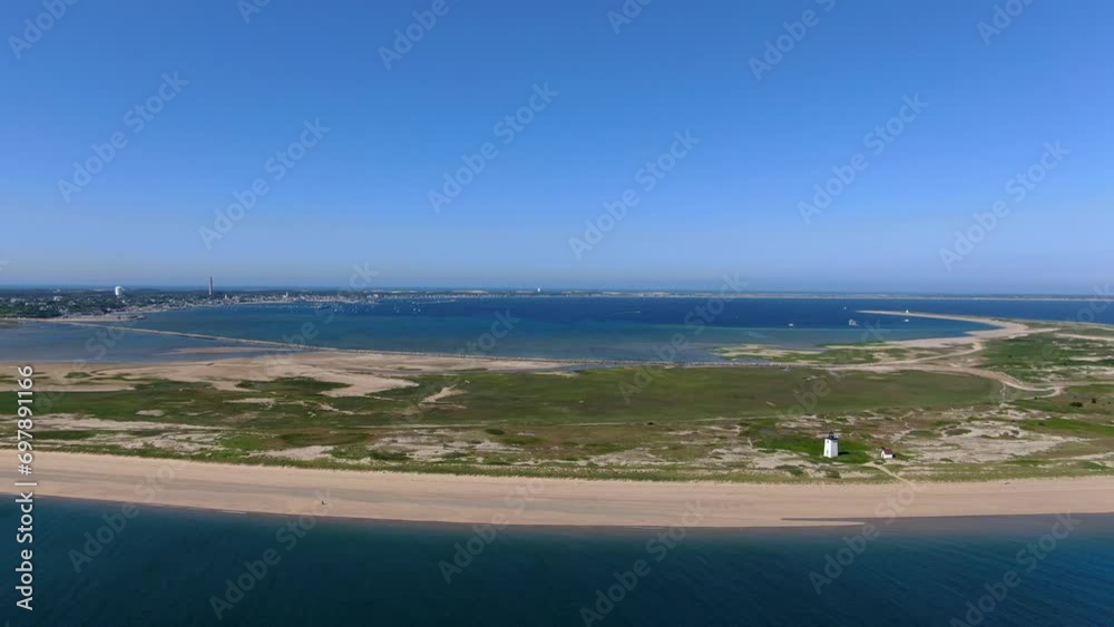 Aerial view of Cape Cod Provincetown beaches and lighthouses, multiple clips