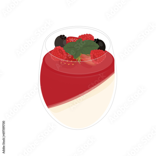 Logo Illustration Panna cotta with strawberry in a glass jars