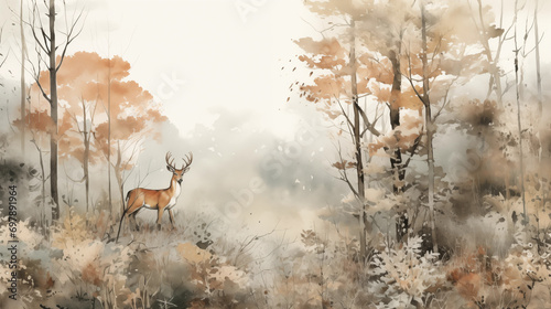 watercolor style, beautiful realistic illustration representing cute woodland scenery photo