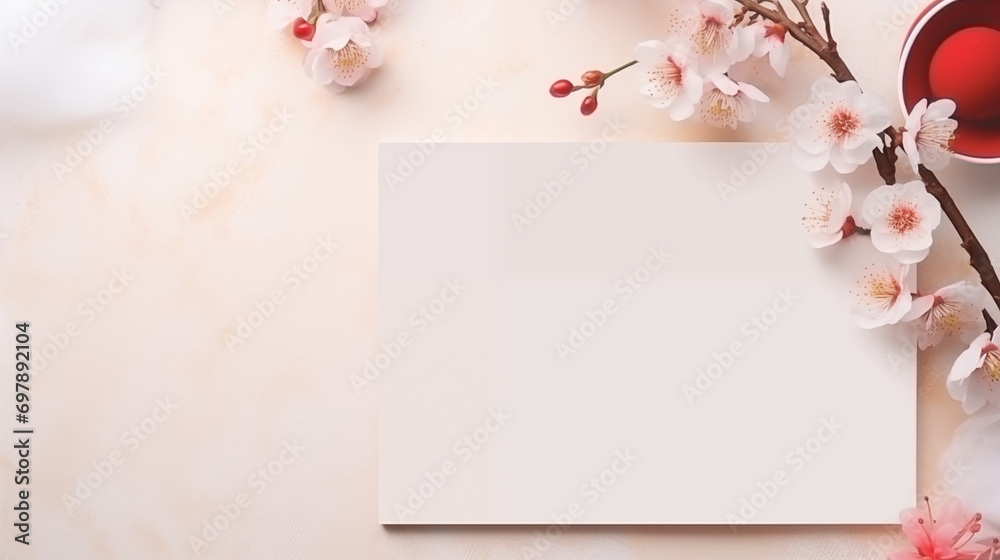 Traditional Chinese New Year Decor: Blank Postcard for Greetings