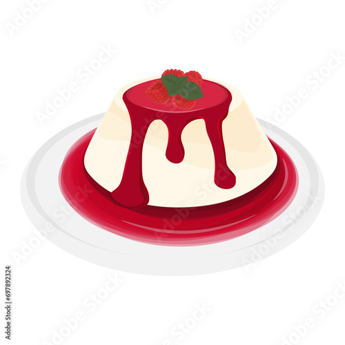 Logo Illustration vector Strawberry panna cotta or Strawberry custard isolated