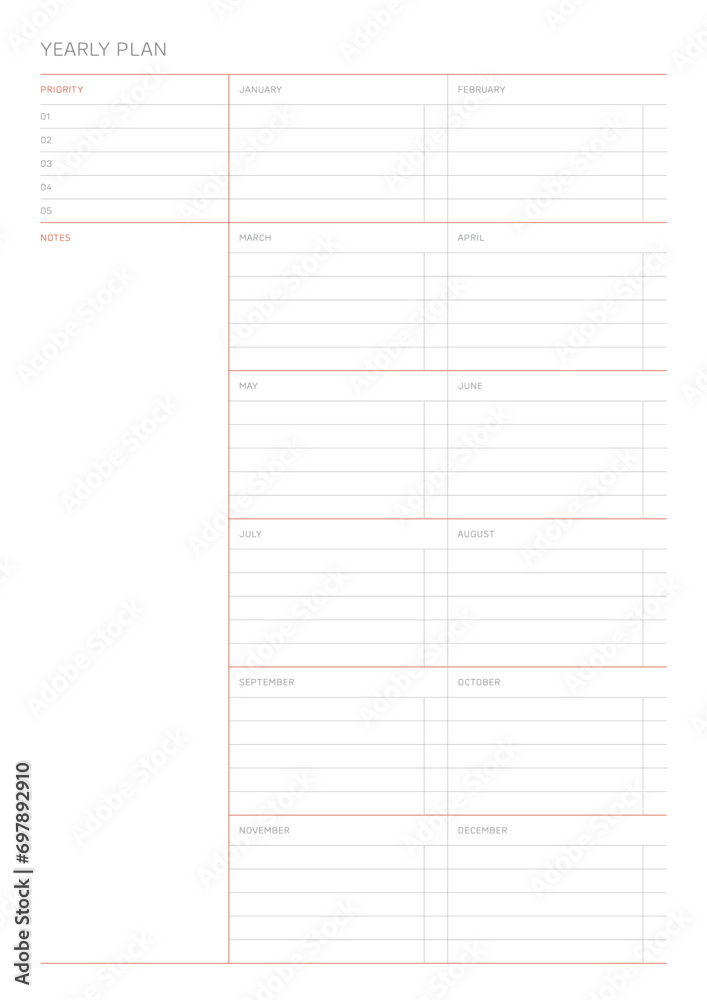 A year goal plan template with a simple and minimal style. Note, scheduler, diary, calendar planner document template illustration. A year goal plan template with a simple and minimal style. Note, scheduler, diary, calendar planner document template illustration.