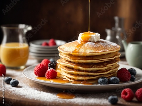 Wallpaper Mural Delicious American pancakes, fluffy, golden-brown discs of breakfast heaven, pillowy texture, sweetness, and topping Torontodigital.ca