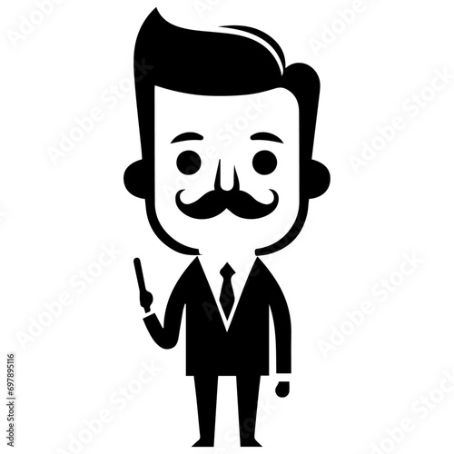 minimal funny carton business man vector silhouette, black color silhouette, white background