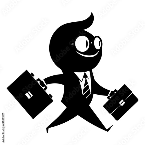 minimal funny carton business man vector silhouette, black color silhouette, white background