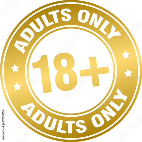 18+ golden sign badge, adults only golden banners badges	
 photo