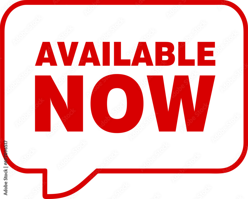 Fototapeta premium Red available now label, badge, seal, available now text banner 