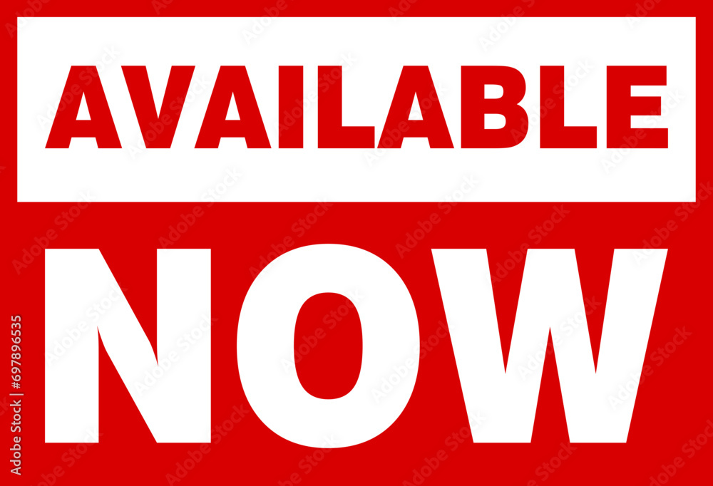 Red available now label, badge, seal, available now text banner
Red available now label, badge, seal, available now text banner
