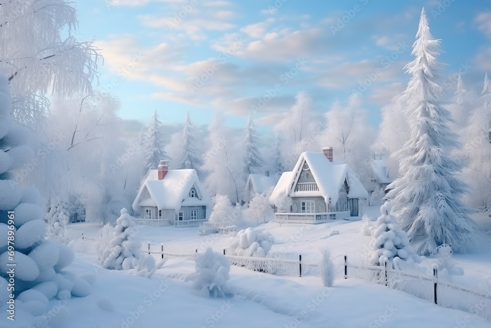 Snow-Covered Cottages in a Winter Wonderland