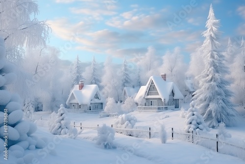 Snow-Covered Cottages in a Winter Wonderland © marishatti