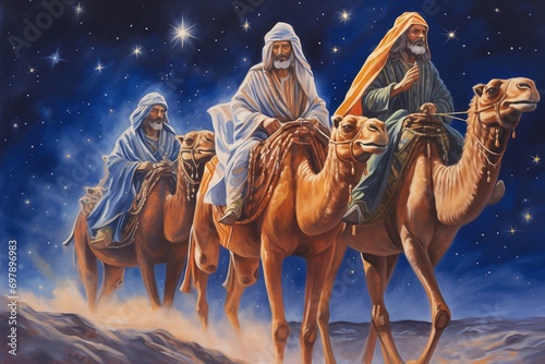 Three Wise Men Journeying Under Starry Night