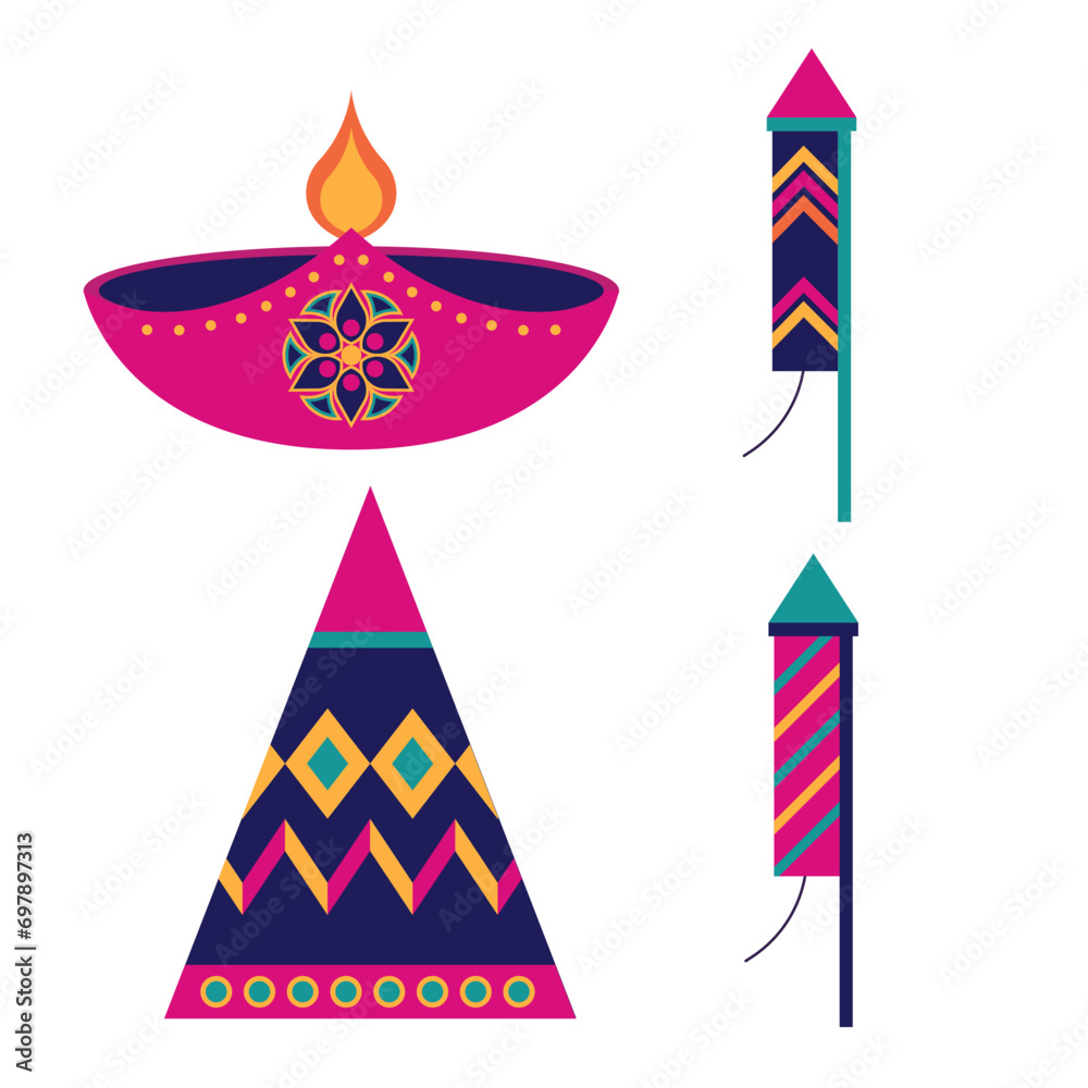 Diwali Cultural Festival Inspired Vector Arts. Cute Diwali Decoration designs