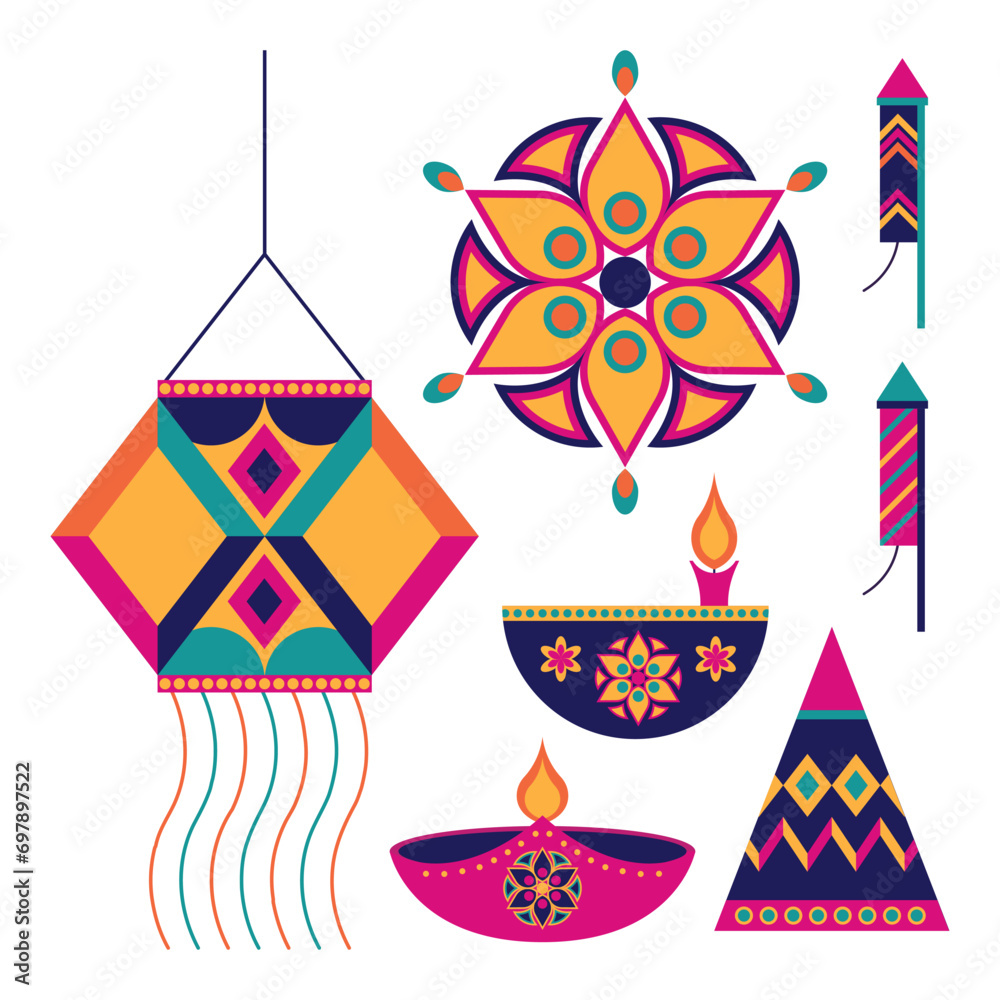 Diwali Cultural Festival Inspired Vector Arts. Cute Diwali Decoration designs