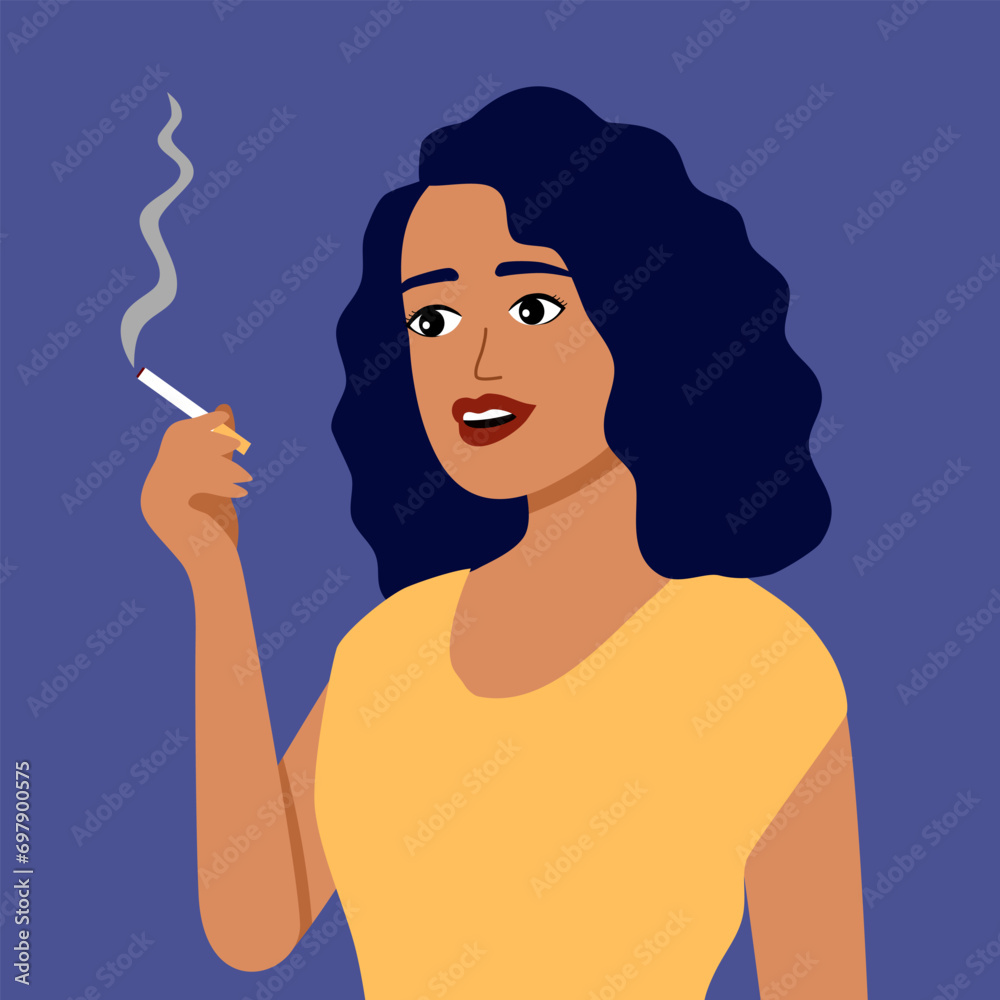 African woman smoking in flat design. African woman smoking in flat design.