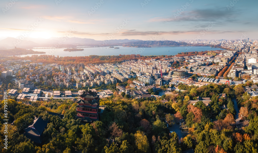 Aerial photo of the Old Hangzhou West Lake Chenghuang Temple.. Aerial photo of the Old Hangzhou West Lake Chenghuang Temple..