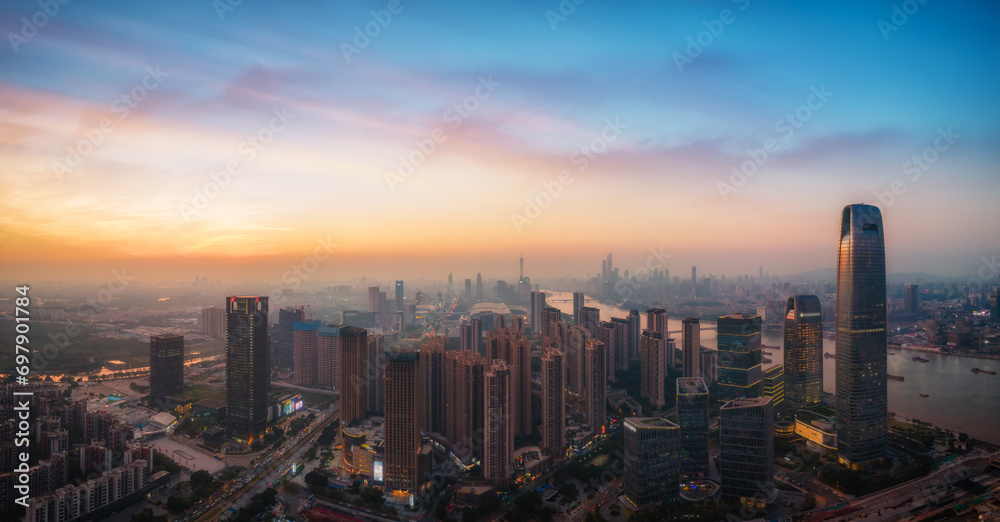 Aerial photography of the Pearl River coastal cities in Guangzhou..