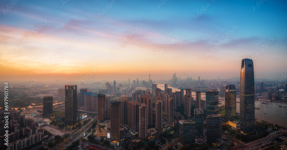 Obraz premium Aerial photography of the Pearl River coastal cities in Guangzhou..