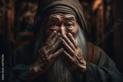 Lao Tzu's concept of fear as an illusion. Generative AI photo