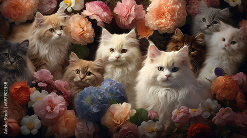 Cats background. Cute animal background. Generative AI