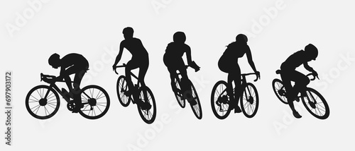 set of silhouettes of cyclist. sport, racing, vehicle, active concept. vector illustration.