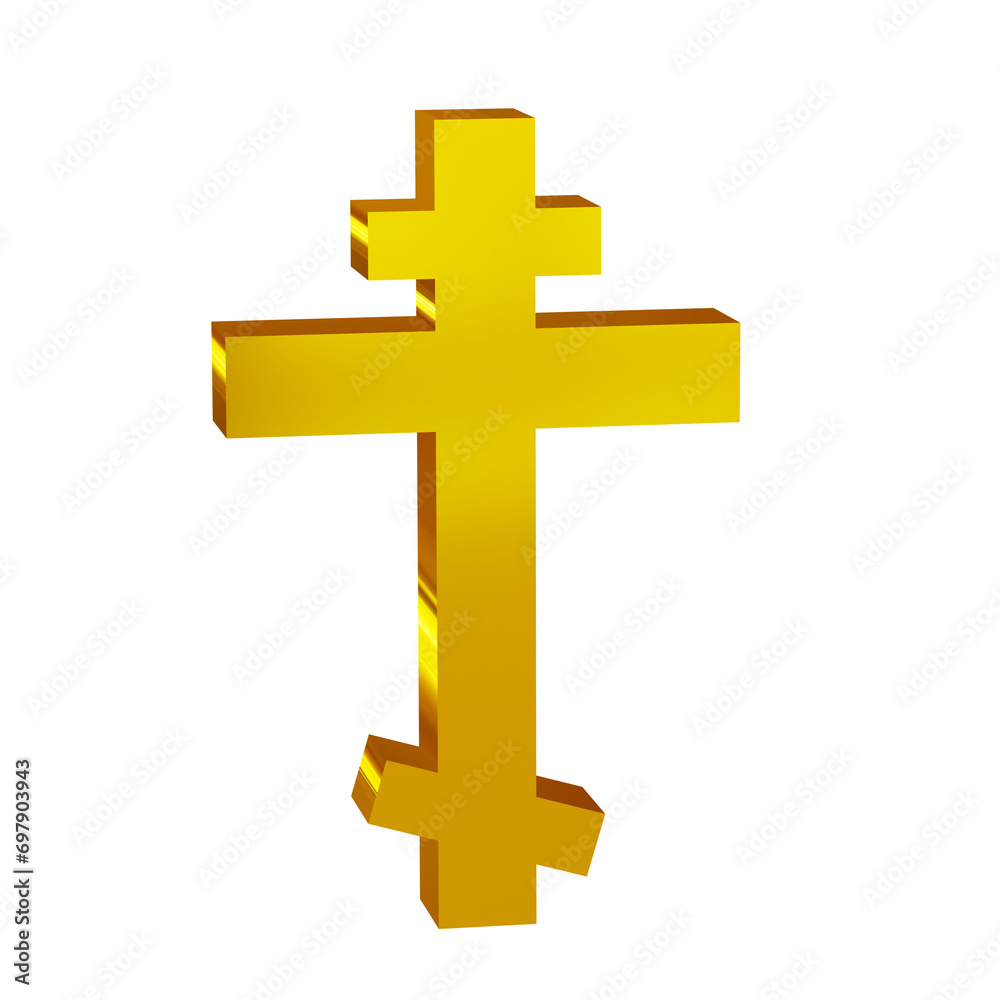 Golden 3D religious symbol, Christianity, orthodox cross 3D