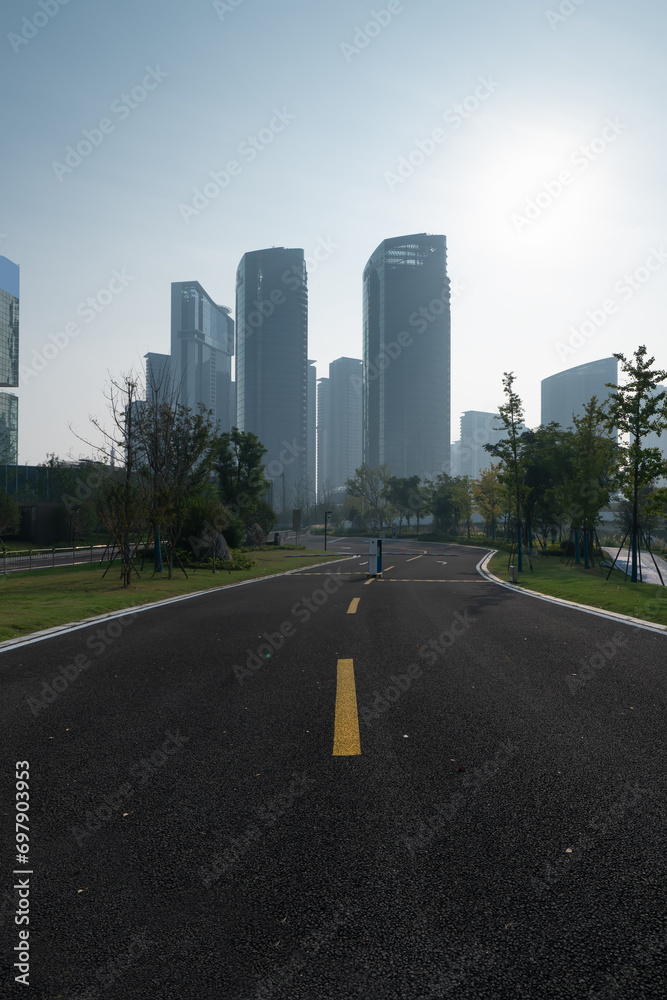 Streets and modern cityscape of Hangzhou, China