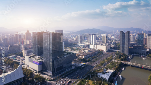 Aerial view of modern city skyline of Hangzhou  China