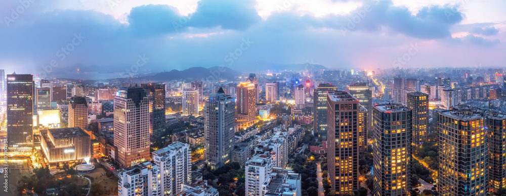 Aerial view of modern city skyline of Hangzhou, China Aerial view of modern city skyline of Hangzhou, China