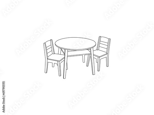 two chairs and table outline design. table and chairs vector design and illustration. two chairs and table isolated white background.