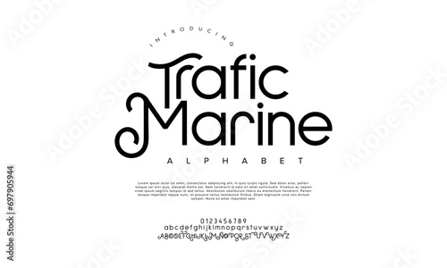 Traficmarine creative modern urban alphabet font. Digital abstract moslem  futuristic  fashion  sport  minimal technology typography. Simple numeric vector illustration