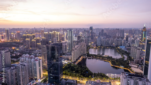 Aerial photography of the skyline of urban architecture in Wuhan..