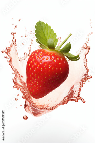 strawberry falling from above with water splash