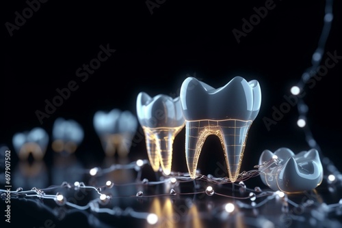 Process of placing dental crowns, according per medical standards. Generative AI photo