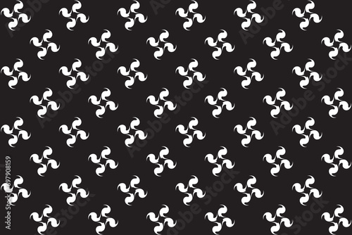 Geometric of tile pattern vector. Design waves white on black background. Design print for illustration, textile, carpet, cloth, cover, card, background, wallpaper. Set 7