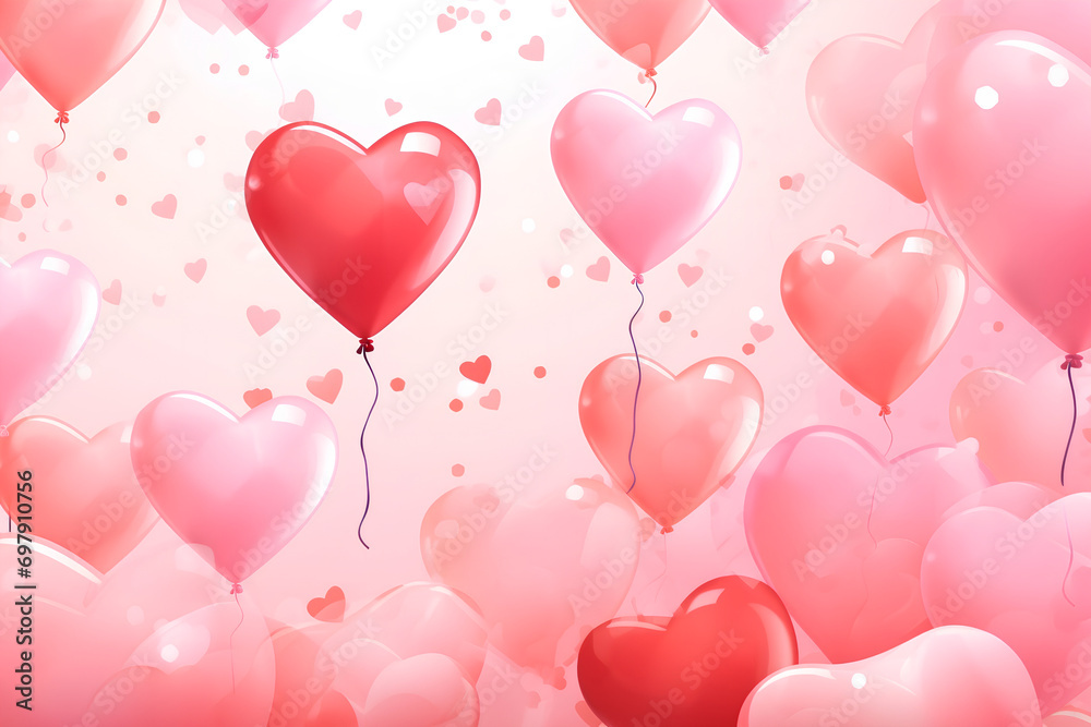 Vibrant abstract wallpaper with hearts, balloons, and confetti, ideal for occasions like Valentine's Day, Mother's Day, celebrations, and parties.