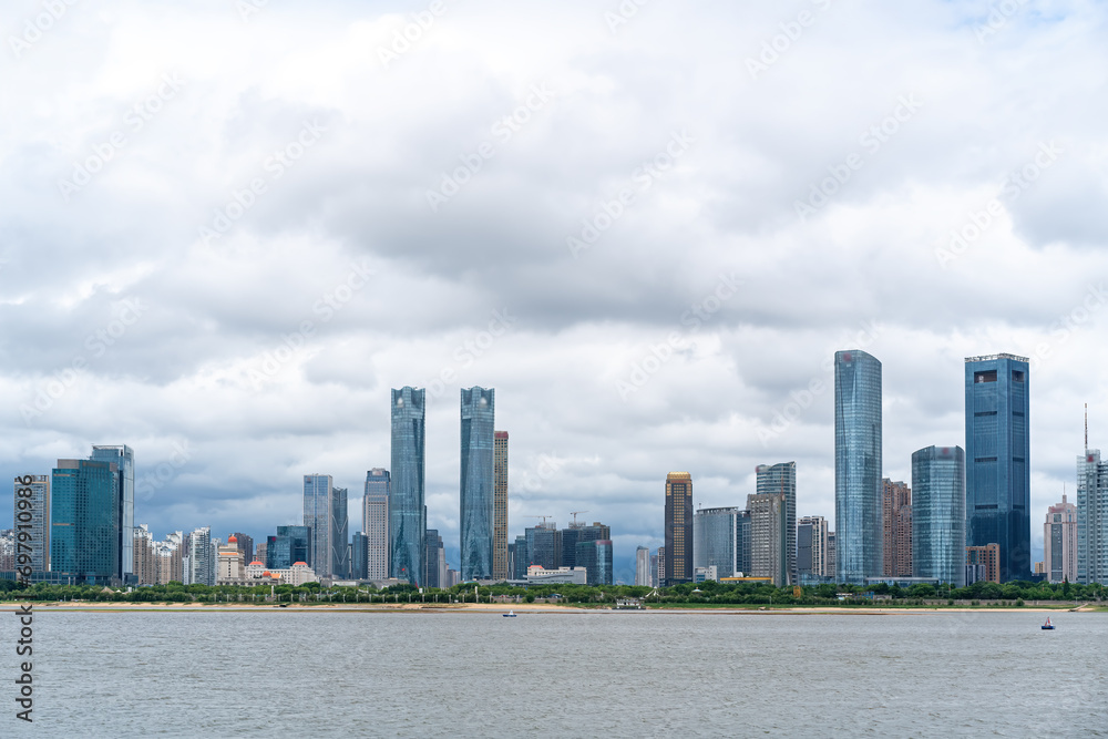 Aerial photography of urban street views on both sides of the Gan River in Nanchang..