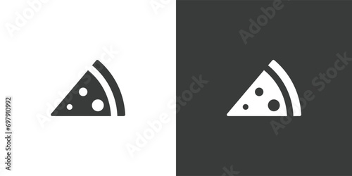 Minimalist Pizza Slice Icon: Black Silhouette on White Background and Inverted White on Black. Vector Design for a Clean Aesthetic. Pizza icon simplistic Illustration in Minimalist Style