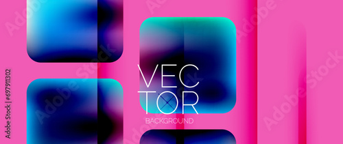 Dynamic bright colorful geometric elements with fluid gradients, lights, shadows blend in a minimal backdrop, creating captivating composition