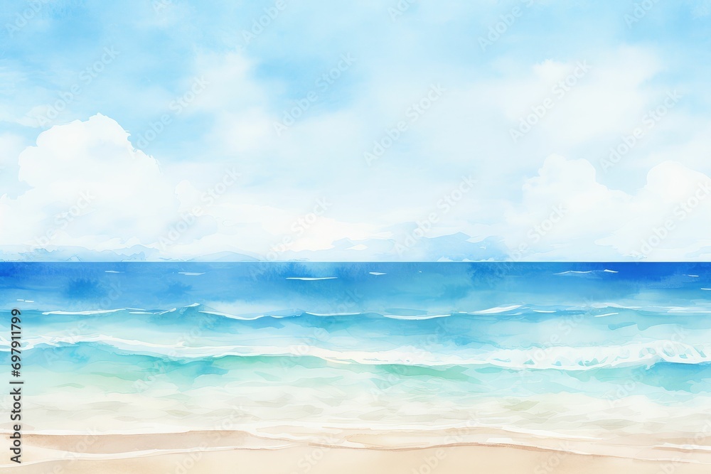 Watercolor Beach Background: Serene Coastal Seascape Painting