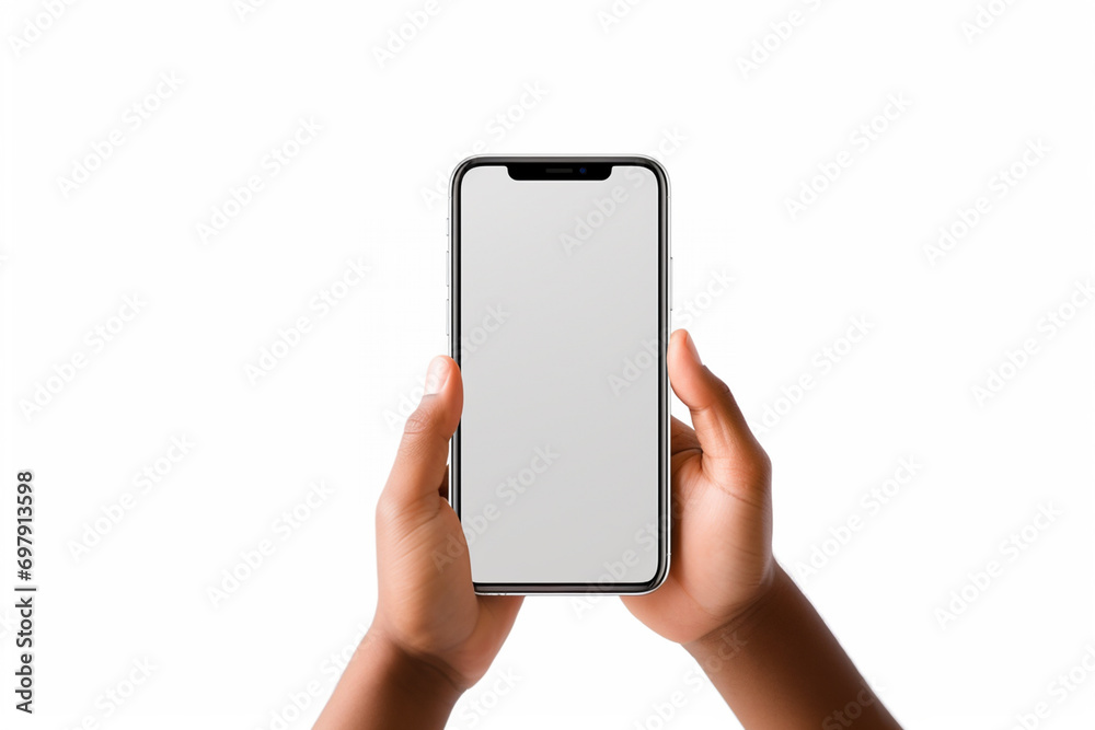 hands holding a mobile phone with empty white screen for presentation isolated on white hands holding a mobile phone with empty white screen for presentation isolated on white