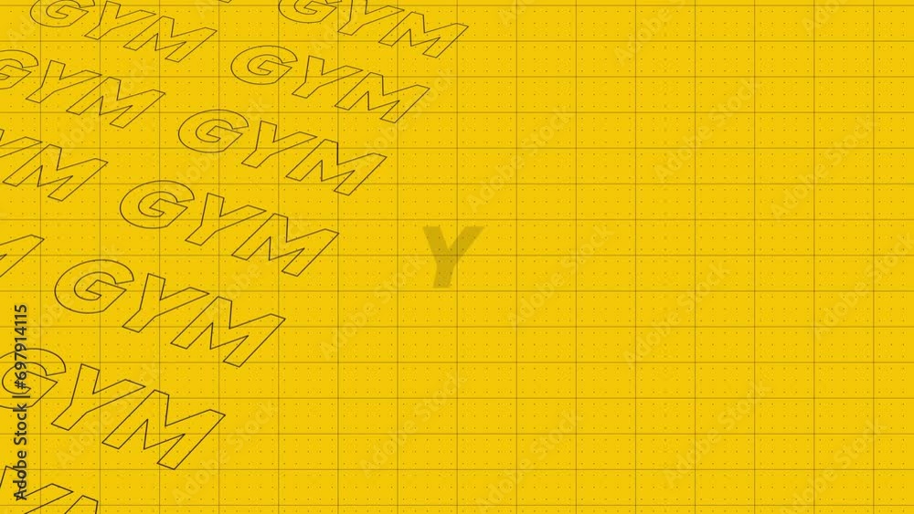 GYM yellow orange promo title page dynamic animation loop. Rows intro stream up attractive show screen seamless background card. Creative promotion program broadcast sport design.