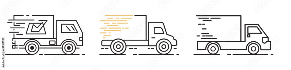 Fast shipping delivery truck line art vector icon. Vector illustration isolated on transparent background Fast shipping delivery truck line art vector icon. Vector illustration isolated on transparent background