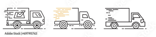 Fast shipping delivery truck line art vector icon. Vector illustration isolated on transparent background