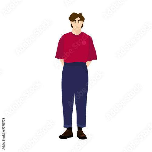 flat design vector of standing man wearing oversized t-shirt isolated on white background