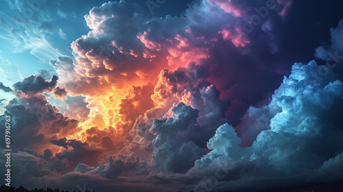 Fotografia Lightning spread in rainbow colored clouds