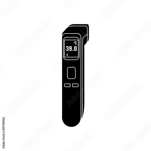Non-contact digital thermometer in black fill flat icon vector illustration. Editable graphic resources for many purposes.