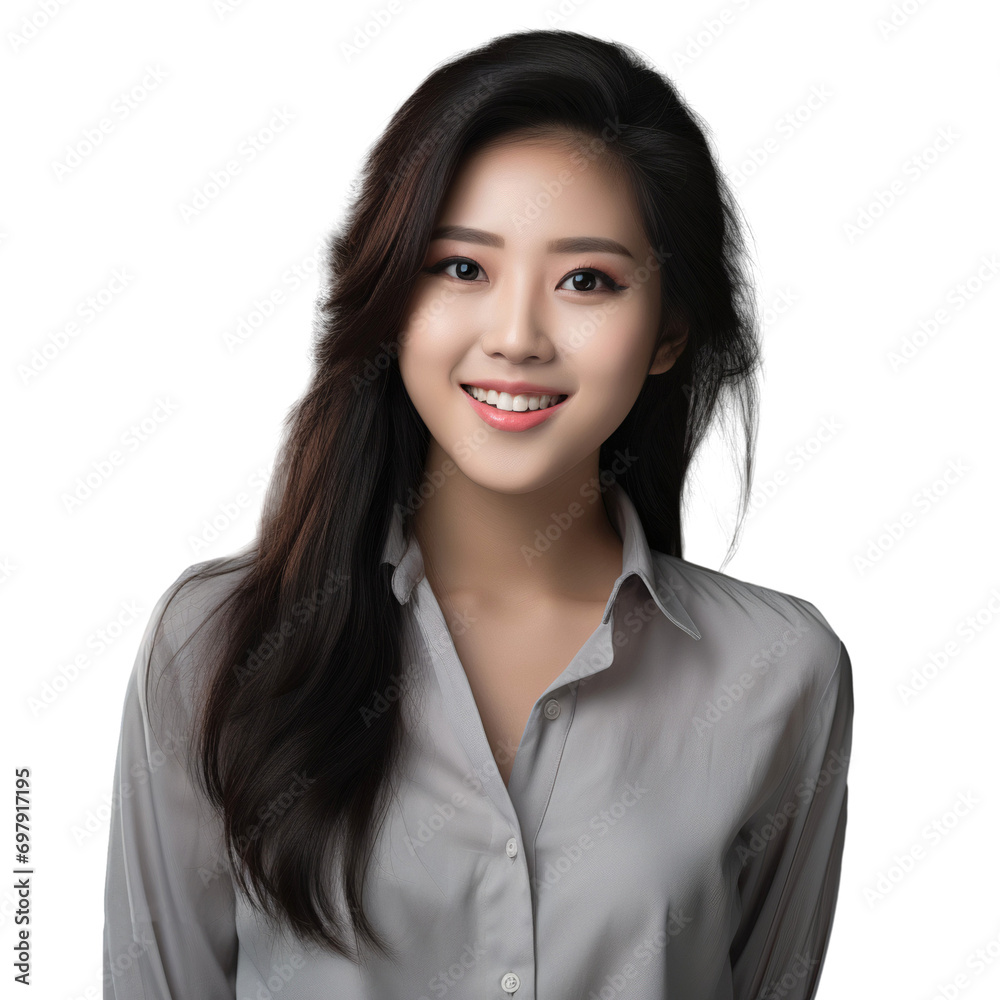Portrait of a smiling asian woman looking at the camera isolated on transparent background Portrait of a smiling asian woman looking at the camera isolated on transparent background