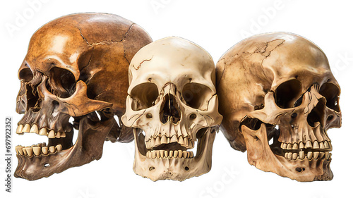 Set of skull PNG transparent photo. Death skull isolated white background. 