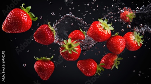 Floating Strawberries Display. Generative AI
